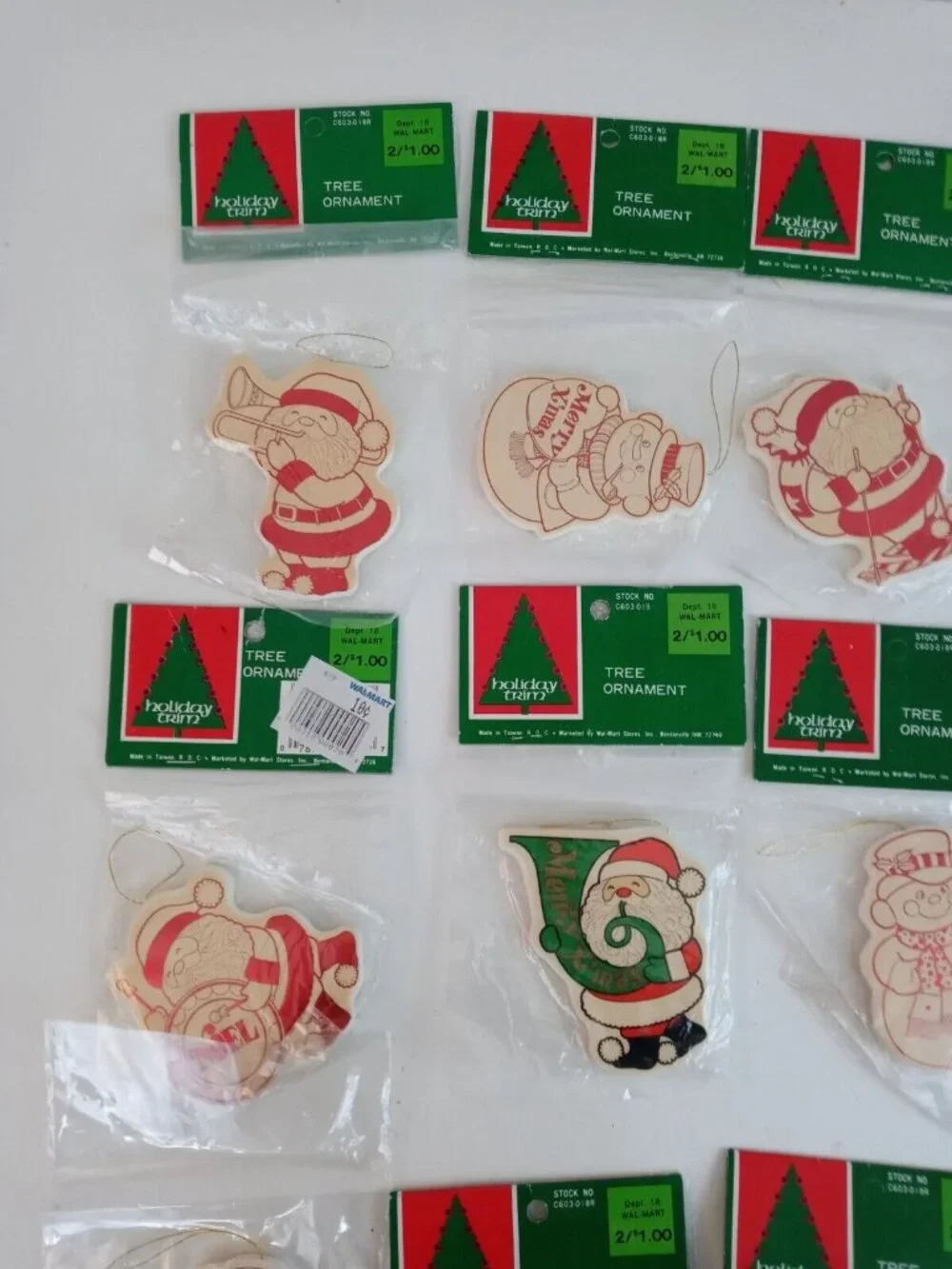 Vintage Lot Of 18 Holiday Trim Foam Tree Ornament Santa Snowman 2 7/8